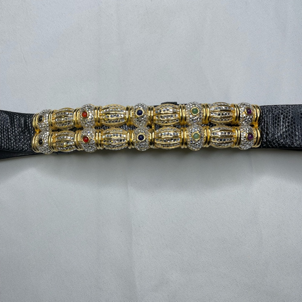Judith Lieber gold embellished black belt clasp